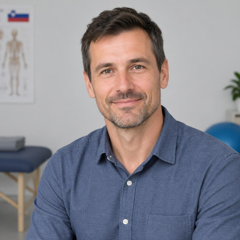 Portrait of a man with short hair in a dark shirt